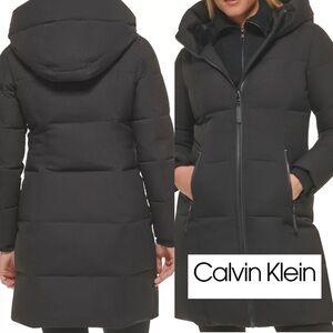 Calvin Klein Women's Stand Collar Hooded Puffer Coat L